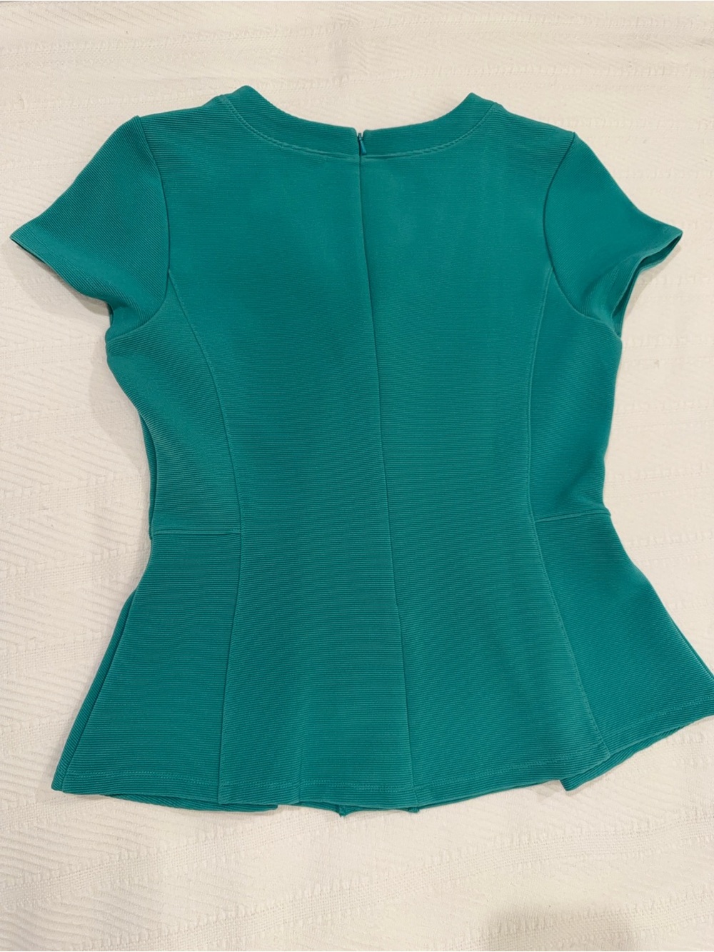 Halogen Jade Green Peplum Top | Textured Short Sleeve V-Neck Blouse | Size M - Picture 4 of 8